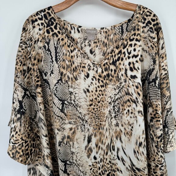 Chico's 3 Women's Animal Print V-Neck satin Poncho Top blouse Size XL - Picture 8 of 15